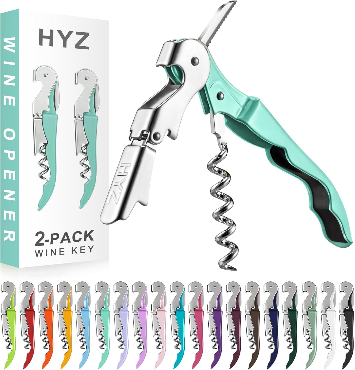 HYZ 2-Pack Wine Opener Waiter Corkscrew, Professional Wine Key for Servers, Bartender, with Foil Cutter, Manual Wine Bottle Opener Double Hinged (Black)