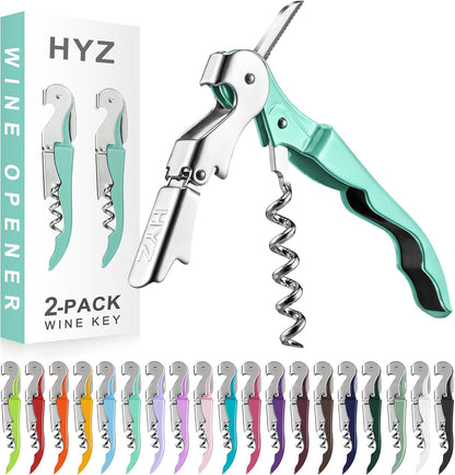 HYZ 2-Pack Wine Opener Waiter Corkscrew, Professional Wine Key for Servers, Bartender, with Foil Cutter, Manual Wine Bottle Opener Double Hinged (Black)