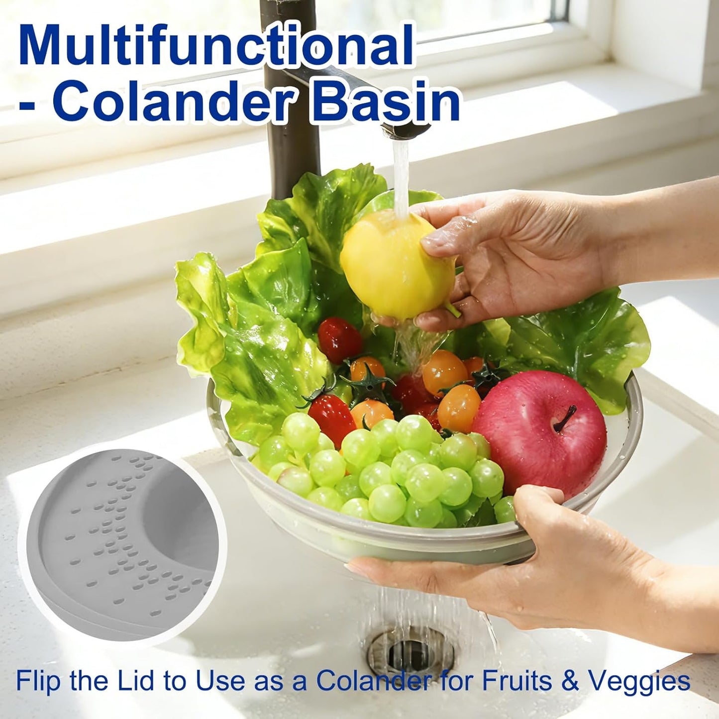 10.7 Inch Microwave Food Cover with Heat Insulation Mat, Anti-Scald Collapsible Microwave Splatter Cover, Multi-Functional as Colander & Fruit Plate, Dishwasher Safe, Ideal for Meal Prep (Gray)