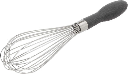 Amazon Basics Stainless Steel Wire Whisk Set for Cooking, Different Sizes, Easy to Hold Ergonomic Handle, 3 Piece, Black/Silver