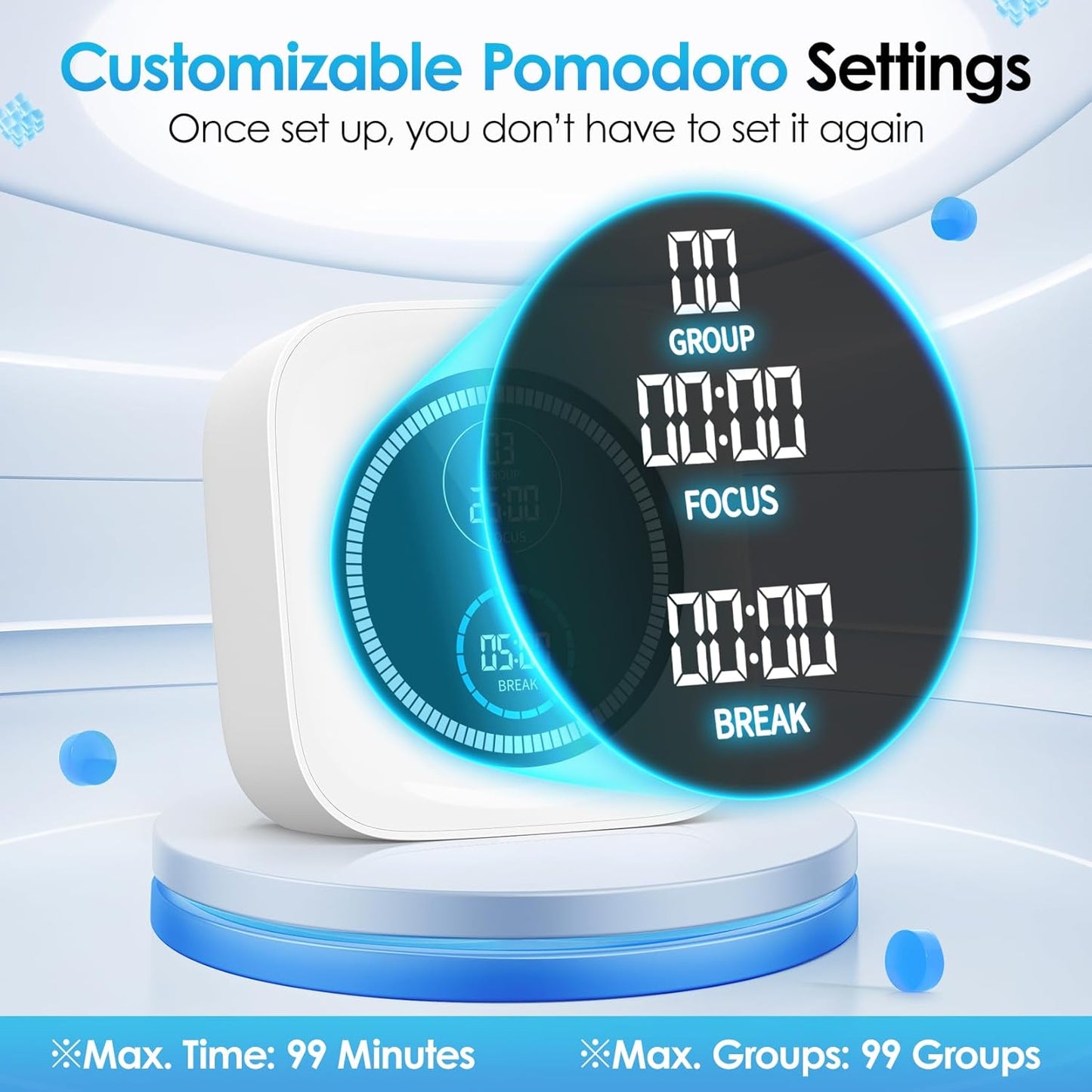 Visual Timer, 99 Minute Digital Kitchen Desk Timer for Office Supplies Home Productivity Management Tool Countdown Count Up, White