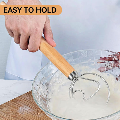 TEEVEA Danish Dough Whisk Stainless Steel for Sourdough Pizza and Bread Baking