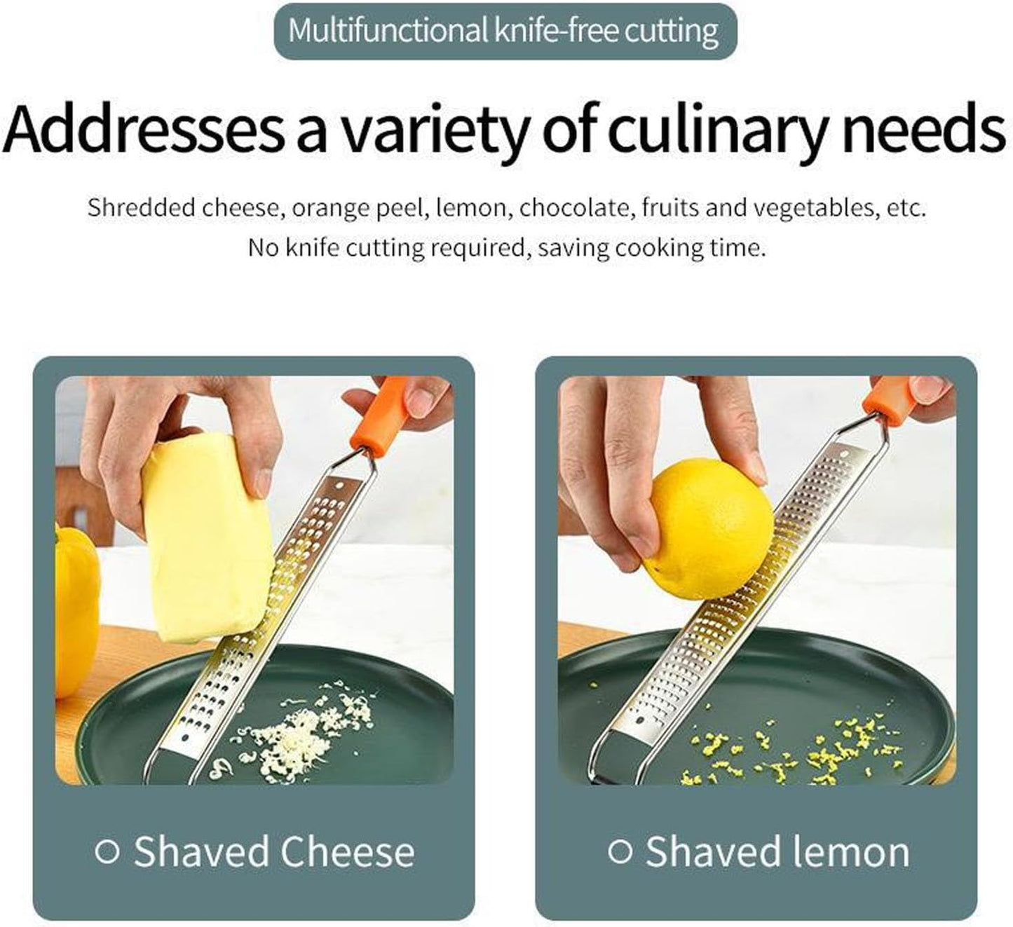 Lemon Zester & Cheese Grater Set of 2,Kitchen Zester Tool for Cheese,Lemon,Nutmeg, Chocolate, Fruits, Vegetables With Protective Cover (Orange)