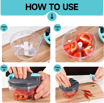 Manual Food Processor Vegetable Chopper, Portable Hand Pull String Garlic Mincer Onion Cutter for Veggies, Ginger, Fruits, Nuts, Herbs, etc., 500ml,（Gray-green）