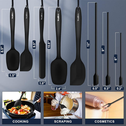 Walfos Silicone Spatula Set of 5 - (600°F) High Heat Resistant Kitchen Scraper Spatulas, One-Pieces Seamless Design, Perfect for Cooking Mixing & Baking - BPA Free and Dishwasher Safe,black