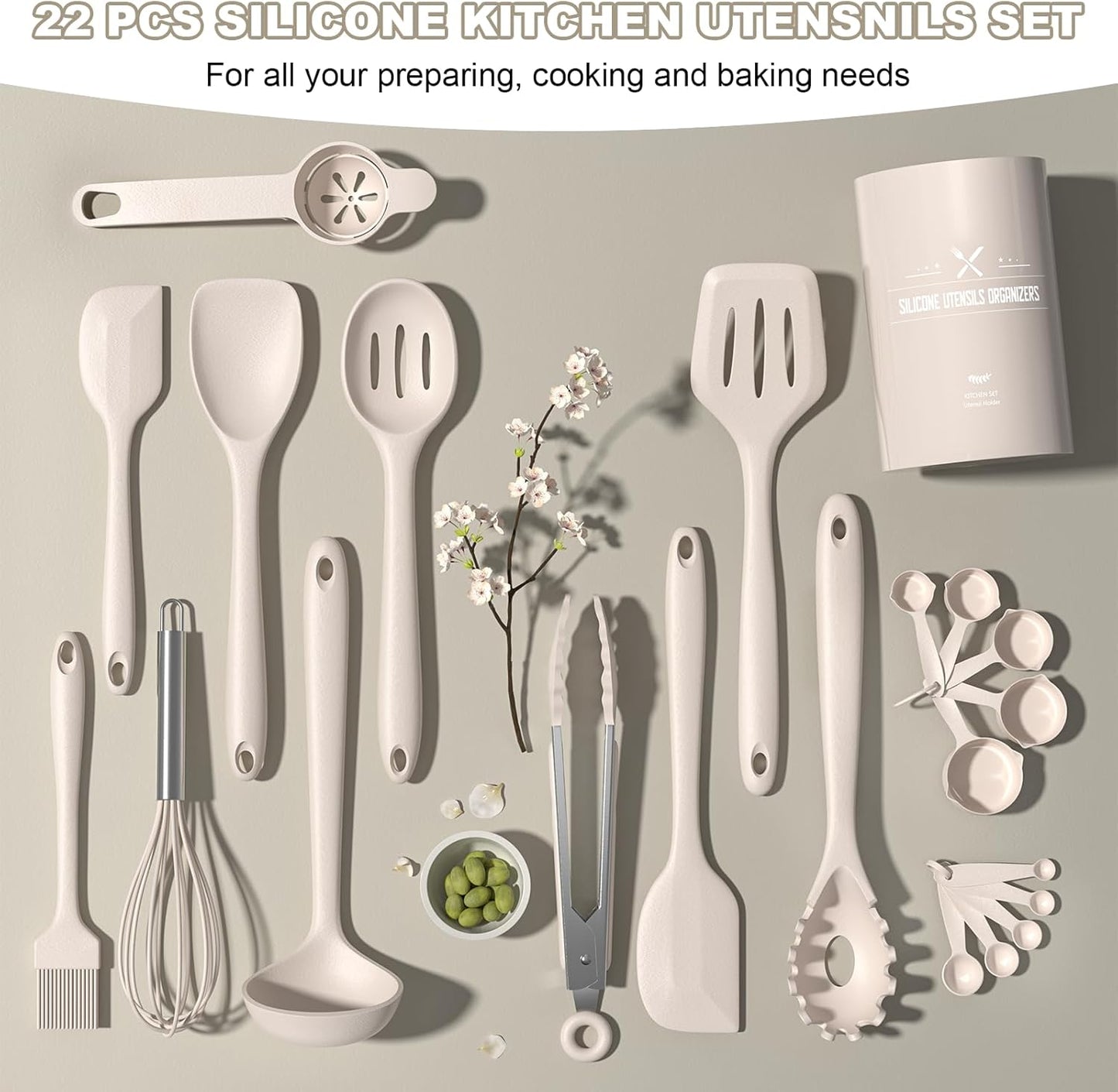 Umite Chef 22-Piece Silicone Cooking Utensils Set, Heat Resistant & Dishwasher Safe Kitchen Tools, Non-Scratch Spatula Set for Nonstick Cookware (Pink)