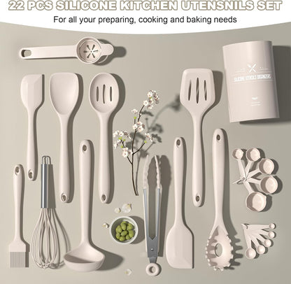 Umite Chef 22-Piece Silicone Cooking Utensils Set, Heat Resistant & Dishwasher Safe Kitchen Tools, Non-Scratch Spatula Set for Nonstick Cookware (Pink)