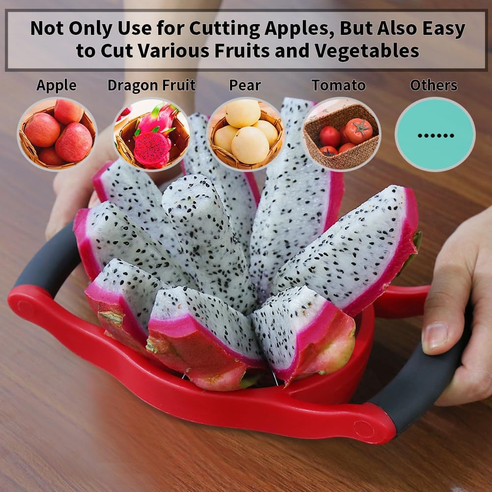 Newness Apple Cutter Slicer, 12-Slice Durable Heavy Duty Corer, Greatly Quicken Slicing Divider, Wedger, Fruits & Vegetables Slicer for Apple, Pear and More, Black