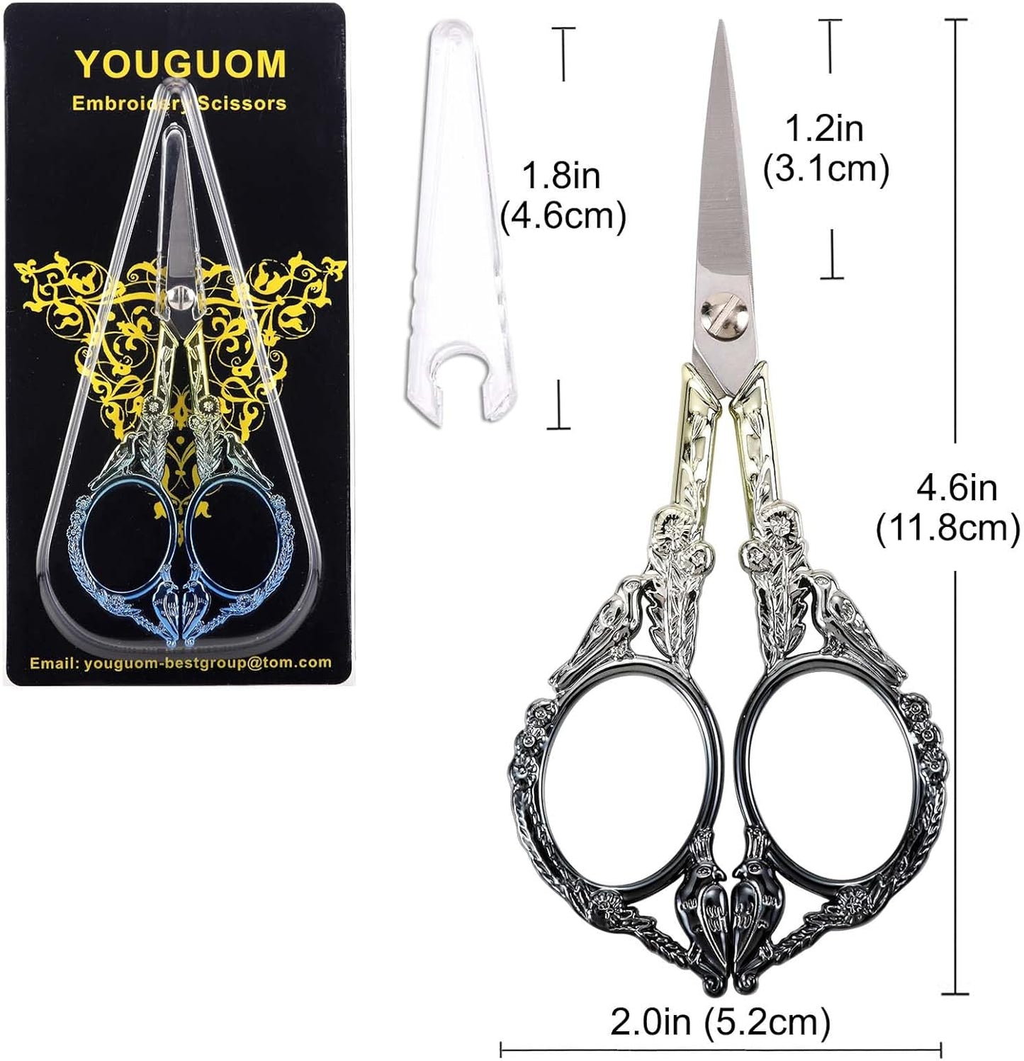 YOUGUOM Sewing Embroidery Scissors, Small Thread Scissor for Craft Artwork Needlework Yarn Knitting Detail Snips, Black Cute Bird Shears