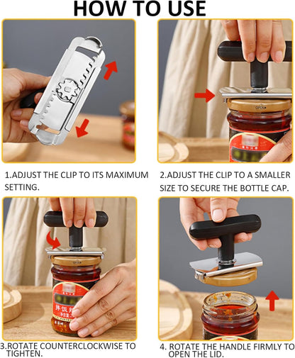Jar Opener, Cap Crack Opener - Jar Opener for Weak Hands, Adjustable Multifunctional Jar Lid Opener - Easy to Grip and Open for Stuck Jars, Bottles & Lids (Black)