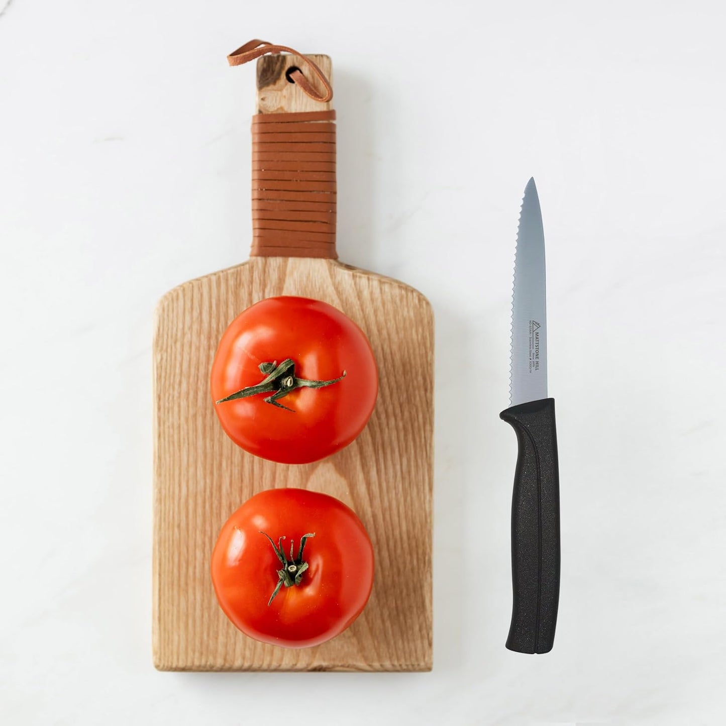Tomato Knife - MATTSTONE HILL 5 Inch Serrated Kitchen Utility Knife, Serrated Cheese Tools, German X50CrMoV Steel, Red Handle