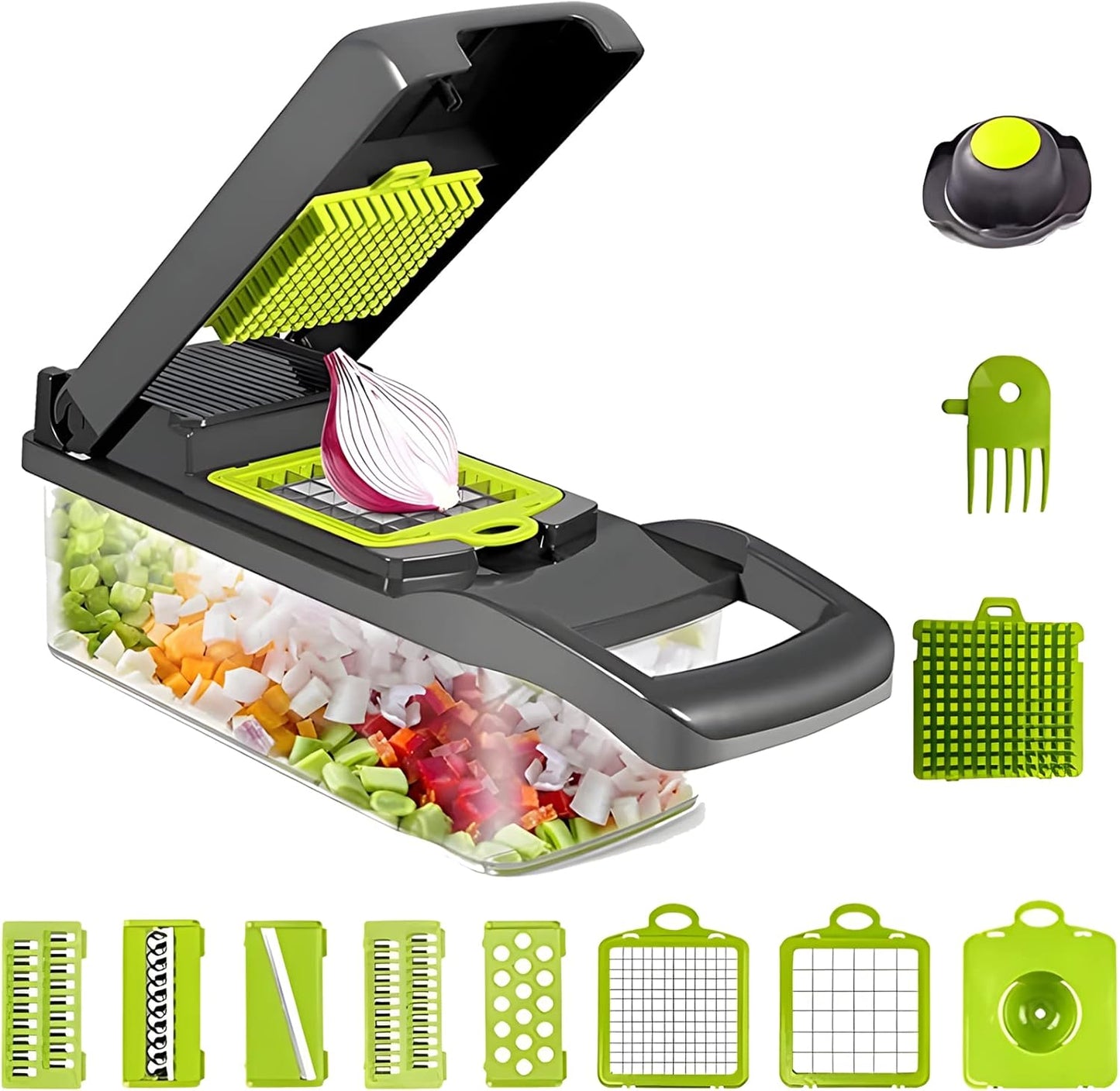 Vegetable Chopper, 14-in-1 Mandoline Slicer, Multifunctional Veggie Chopper, Potato Chopper, Vegetable Dicer, Food Chopper with Container, Chopper Vegetable Cutter with 7 Blades Kitchen Essentials