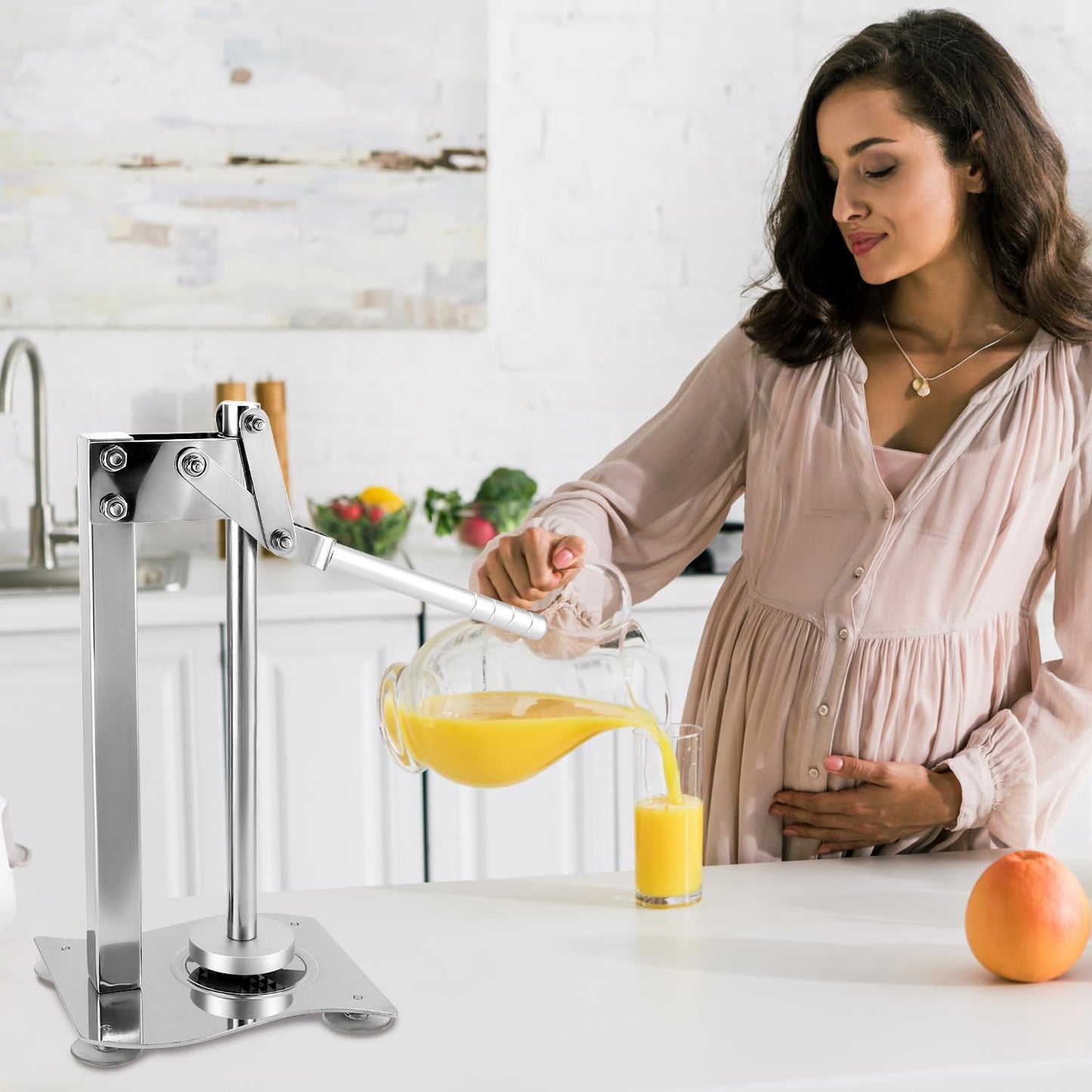 QWORK Heavy Duty Manual Desktop Lemon Juicer, 304 Stainless Steel Multifunctional Orange Juicer Fruit and Nut Crusher with Non-Slip Handle