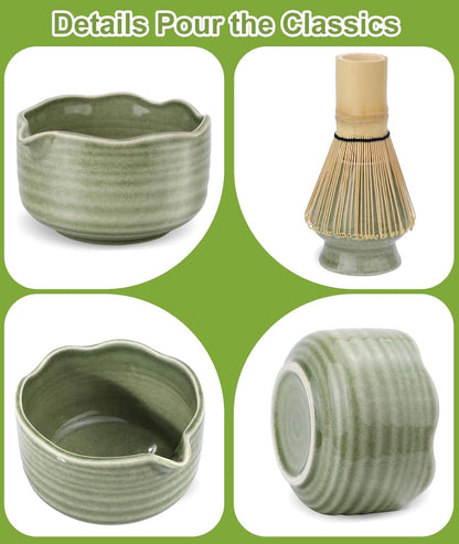 JBER Matcha Whisk Set, Ceramic Matcha Set Includes Bowl & Holder, Bamboo Whisk (Chasen), Sifter, Scoop, Spoon & Rest - 7PCS Matcha Kit Gift for Matcha Lovers & Beginners, Gradient Pink