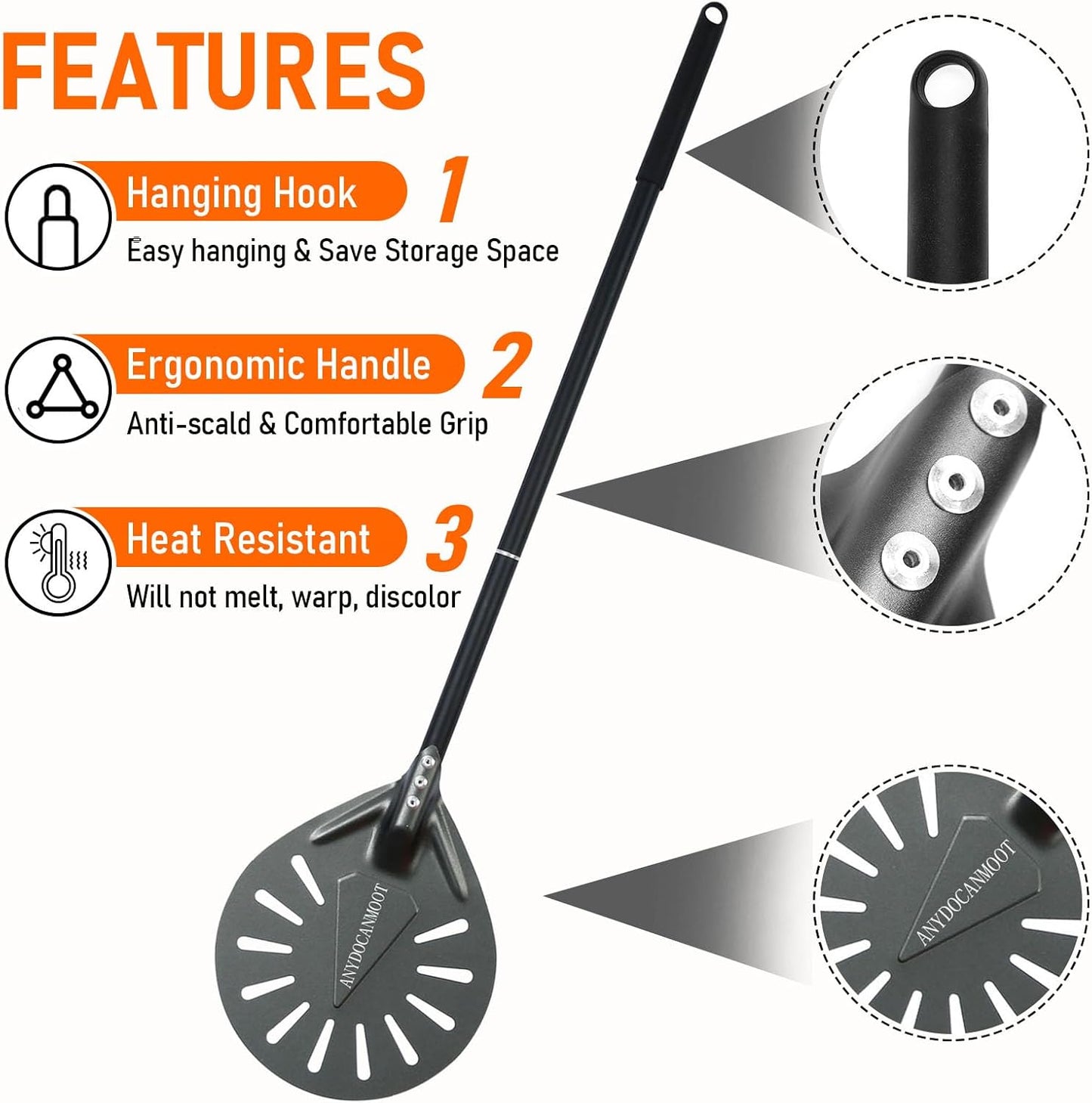 Perforated Pizza Peels 6 INCH pizza spatula paddle Long Handle Metal Pizza Spatula for Indoor and Outdoor (6 Inch)