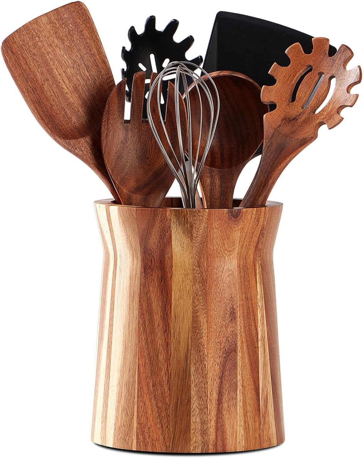 Acacia Wood Utensil Holder, 360° Rotating, Large Countertop Organizer, Farmhouse Kitchen Decor