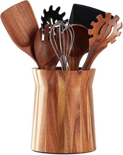 Acacia Wood Utensil Holder, 360° Rotating, Large Countertop Organizer, Farmhouse Kitchen Decor