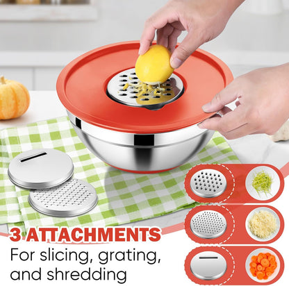 E-far 25PCS Mixing Bowls with Lid Set, Stainless Steel Nesting Prep Bowls with Grater Attachments Non-Slip Bottoms for Cooking, Baking, Serving, Food Storage, 4.6/2.6/2/1.5/1/0.7QT - Blue