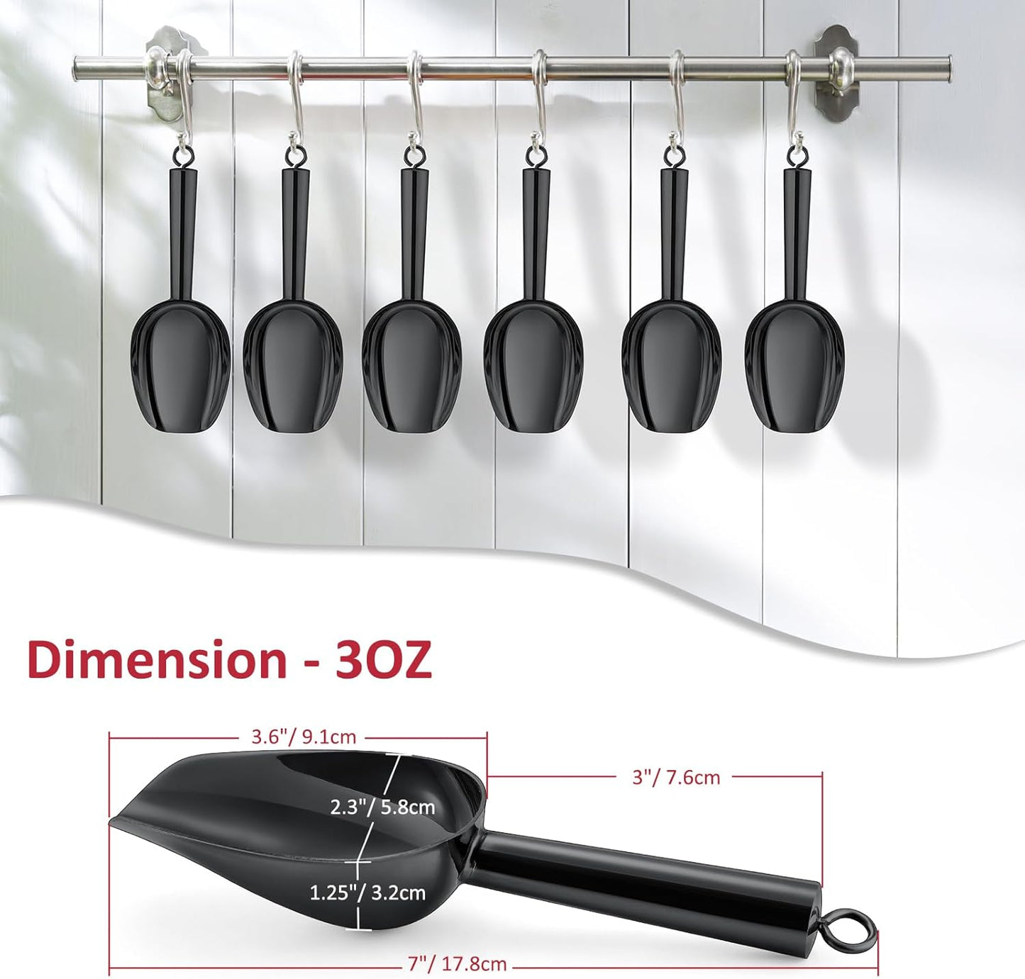 6 Oz Ice Scoop Set of 2, Leonyo Small Ice Cube Scoop for Freezer Bin, Stainless Steel Food Scoopers Spoon for Dry Goods, Flour, Pet, Kitchen Containers – Silver
