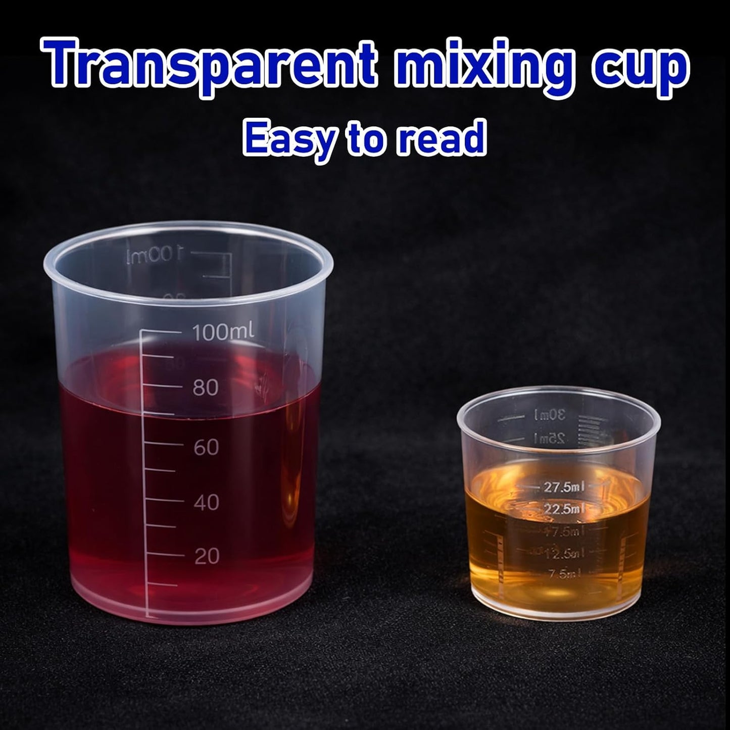 6 Pack Ounce Measuring Cup Set, 1 Oz (30 Ml) and 3.4 Oz (100 Ml) Small Measuring Cups Liquid, Plastic Clear Graduated Beakers for Mixing Cooking Baking Kitchen Crafts Lab