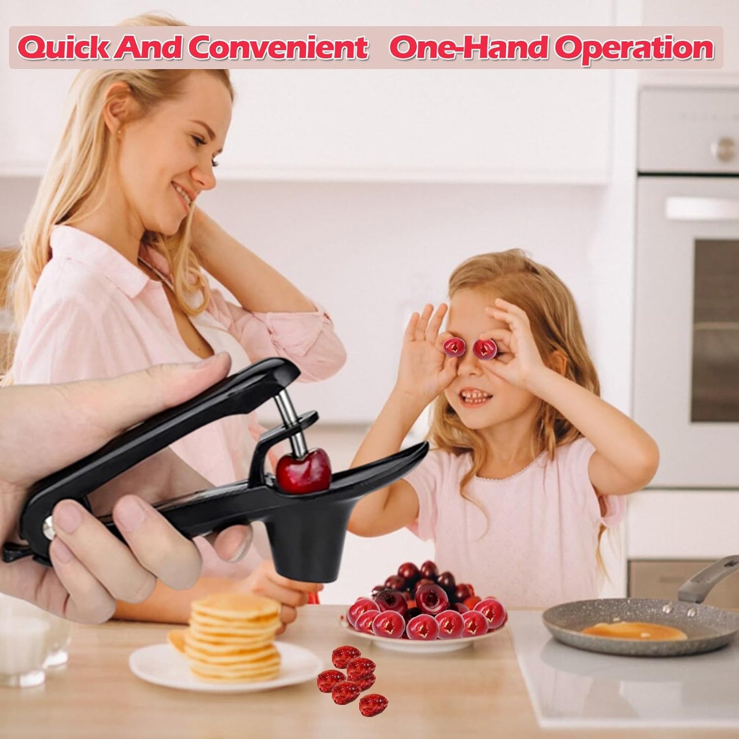 Cherry Pitter Tool, Heavy-Duty Stainless Steel Olive and Cherry Pitters Corer Tool with Space-Saving Lock Design, Multi-Function Cherries Stoner Seed Remover Tool for Making Cherry Jam (Black)