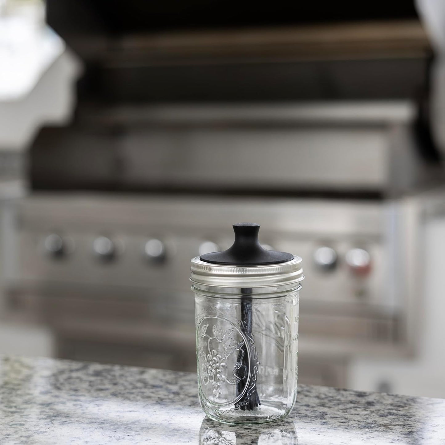Jarware Silicone Black Basting Brush Lid For Regular Mouth Mason Jars