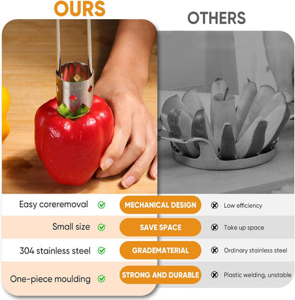 Red Bell Pepper Seed Corer - 304 Stainless Steel Fruit Vegetable Stem Remover for Pepper Pineapple Pear Apple Tomato, Easy to Use & Clean Kitchen Gadgets Tool