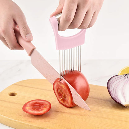 Stainless Steel Onion Holder for Slicing,Onion Slicer Holder, Onion Cutter for Slicing of Onions, Tomatoes,Avocados,Eggs and Other Vegetables, Kitchen Utensils Gift (Blue)