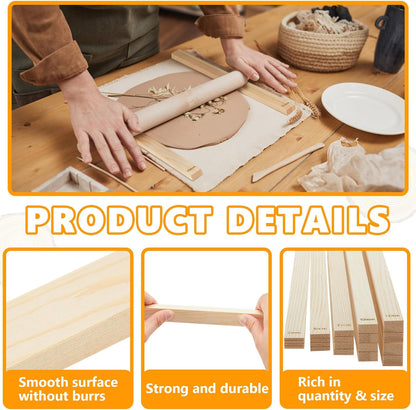 Sasylvia 10 Pcs Pottery Rolling Pin Guides Wood Teaching Rolling Mud Stick Guide Set Polymer Clay Depth Guide Pottery Tools Clay Mudboard Tools (5 Size,Wood Color)