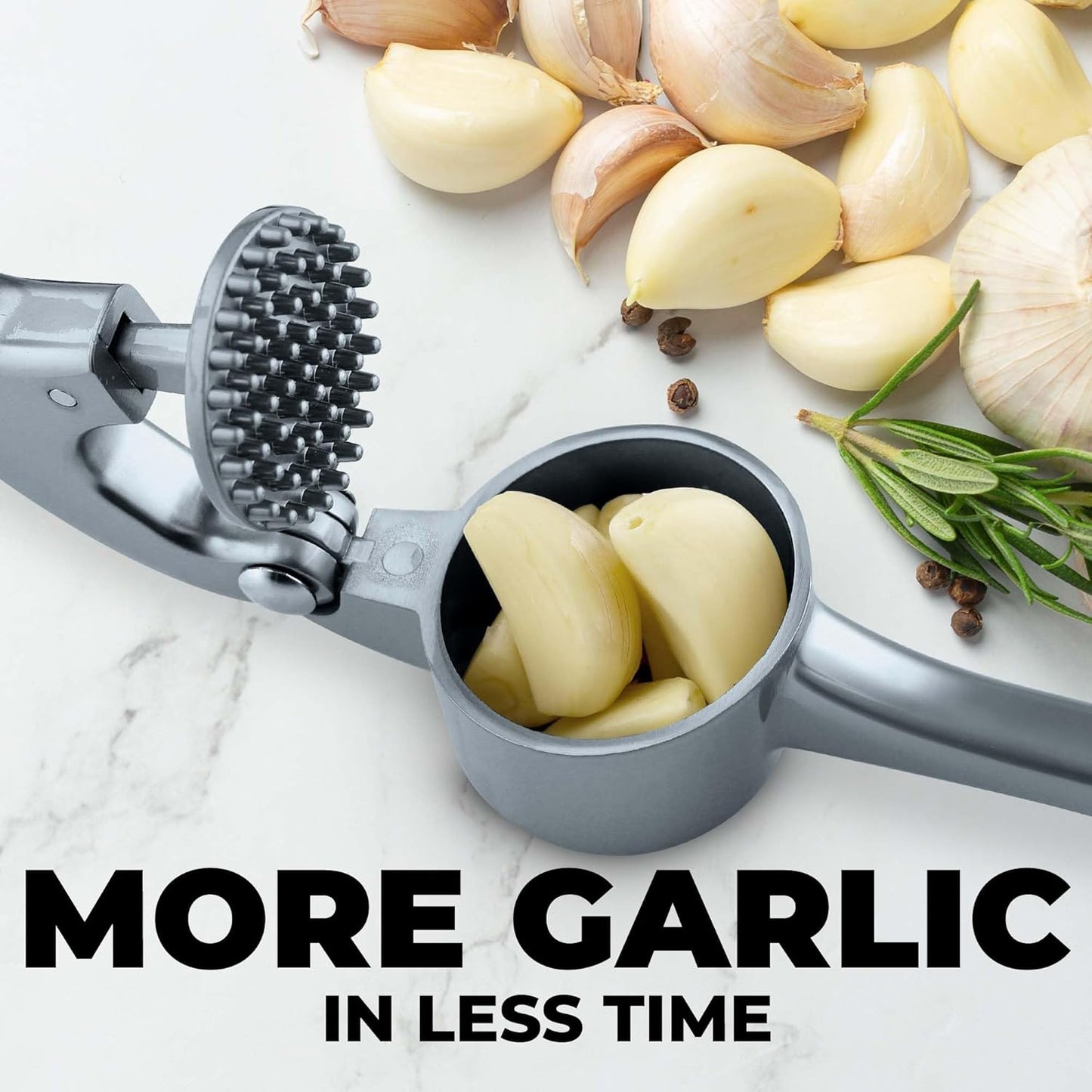 Zulay Kitchen Premium Garlic Press Set - Rust Proof Professional Garlic Mincer Tool - Easy-Squeeze, Easy-Clean with Soft, Ergonomic Handle - Silicone Garlic Peeler & Brush (Silver)