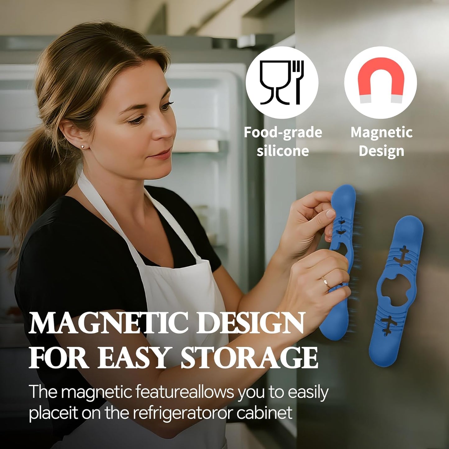 Silicone Magnetic Measuring Spoons, 2 Pack Coffee Measuring Spoons(4-size) - Equipped with strong N50 magnets – securely attach to any metal surface, Suitable for dry and liquid ingredients(Blue)