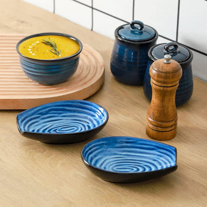 Hasense Spoon Rest for Stove Top - Blue Swirl Pattern Spoon Holder for Stove, Heat-Resistant Spoon Rest for Kitchen Counter, Ceramic Cooking Utensil Rest Ladle Holder for Spatula or Tong, 5.7 Inch