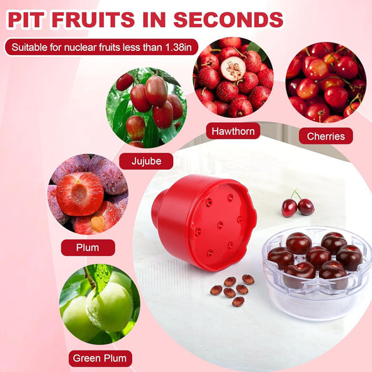 Cherry Pitter Tool 7-in-1 - Quick Clean Hands-Free Cherry Seed Remover for Baking & Canning, Dishwasher Safe Kitchen Tool for Home Cooks and Busy Moms (C)