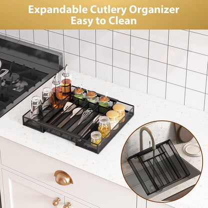 Sedegn Silverware Organizer Metal Mesh, Large Drawer Organizer, Utensil Cutlery Tray for kitchen drawers, Flatware Organizer with 6 Compartment, Black (11.3”*16“)