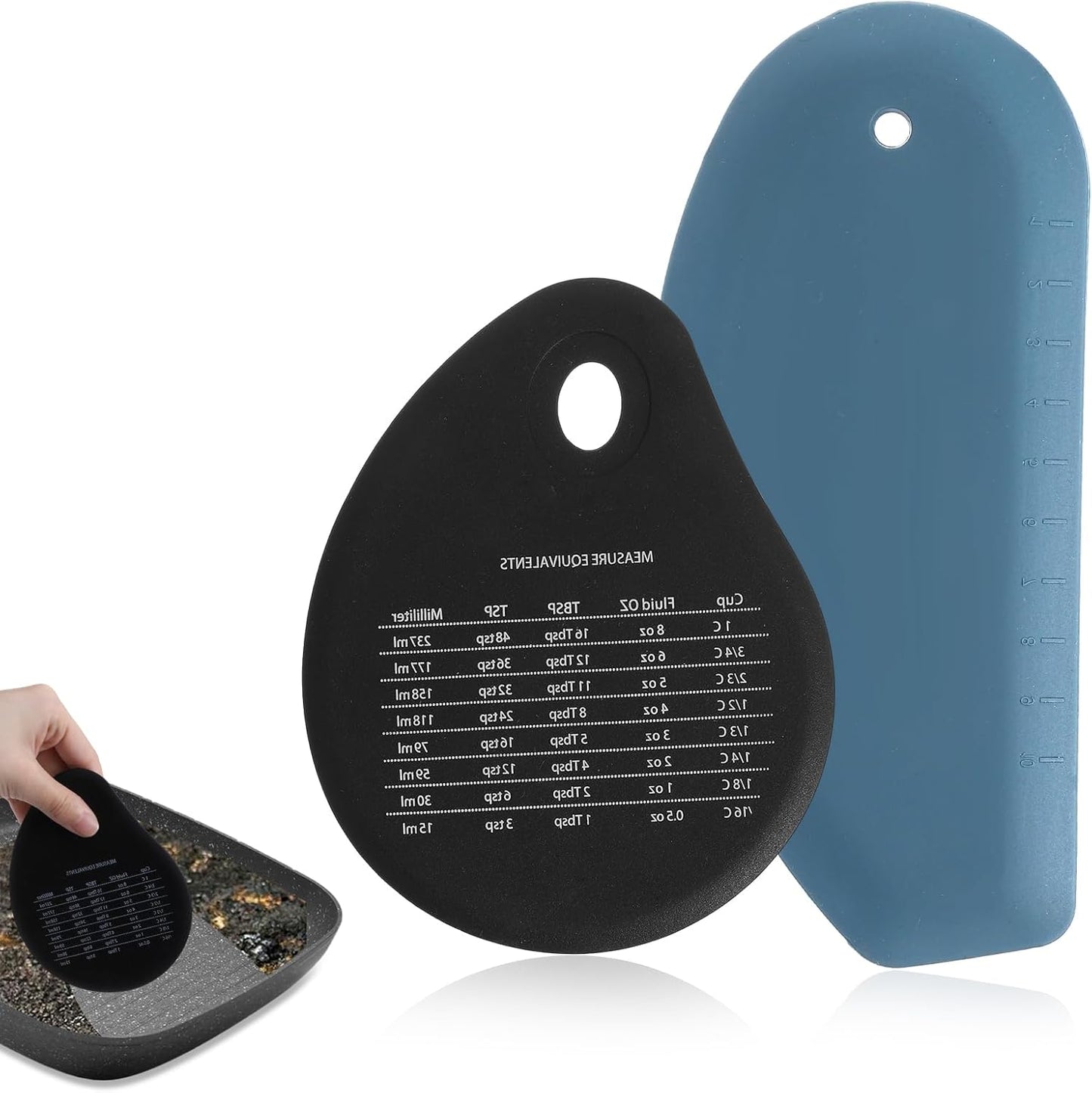 Dough Scraper Tool, 2Pcs Silicone Bowl Scraper Curved Edge Flexible Kitchen Pastry Scrapers for Bread, Cake, Batter, Cheese, Cream, Honey, Jam(Blue, Black)
