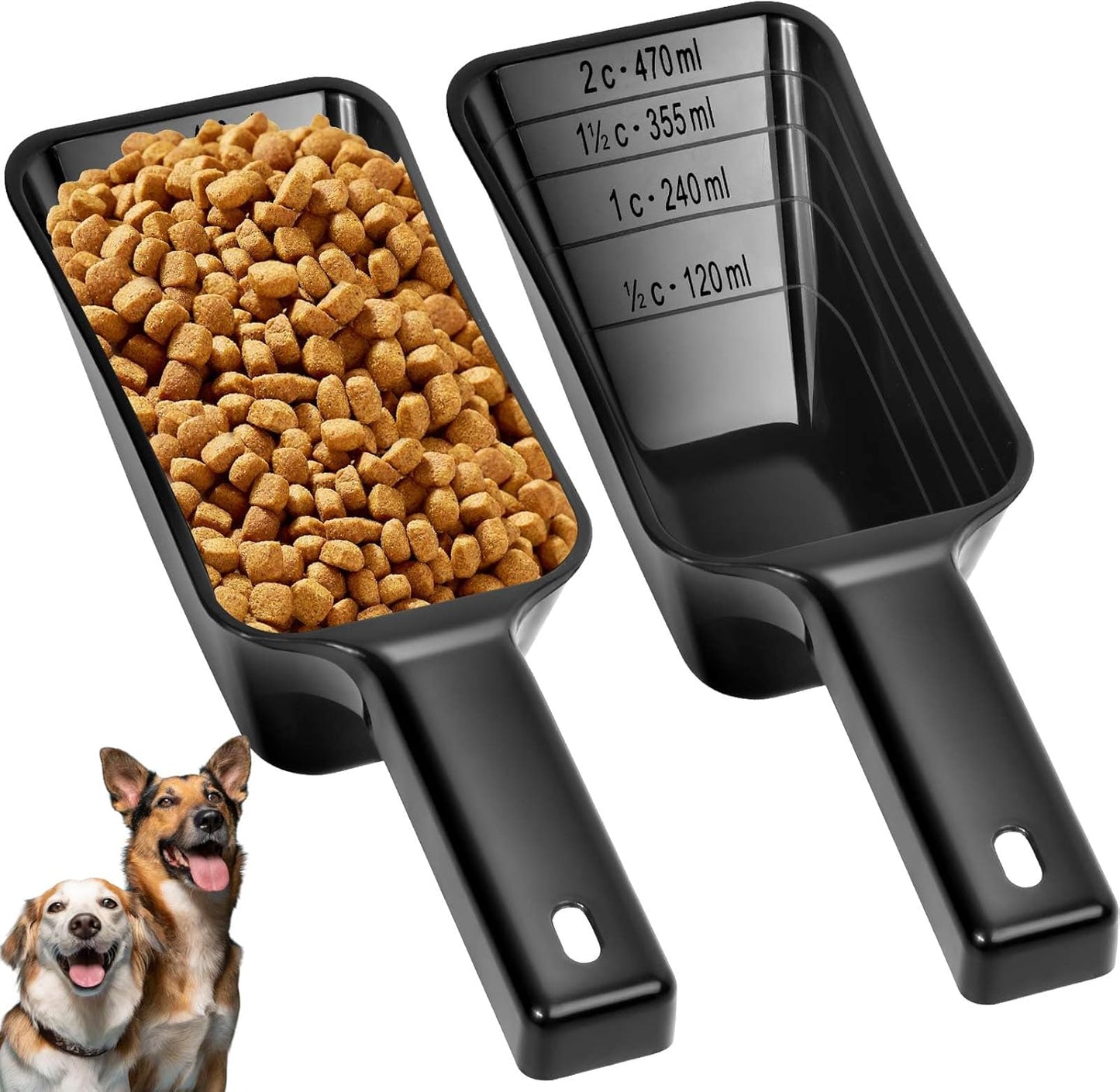 2 Cup Dog Food Scoop(2 Pack), Plastic Pet Food Scoop with Measuring Lines for Accurate Pet Food Portions,Dishwasher Safe (Grey and Pink)