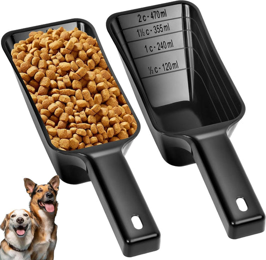 2 Cup Dog Food Scoop(2 Pack), Plastic Pet Food Scoop with Measuring Lines for Accurate Pet Food Portions,Dishwasher Safe (Grey and Pink)