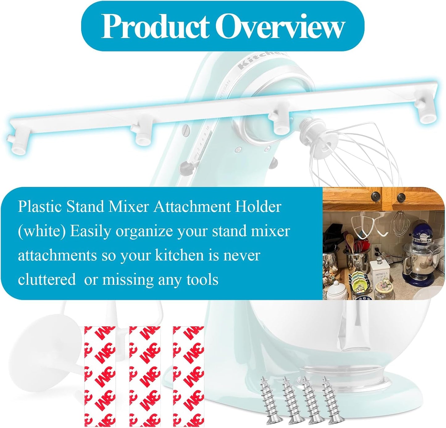 Plastic Stand Mixer Attachment Holder Compatible With Kitchenaid Mixer Accessories, Organize Flat Paddle Beater, Wire Whisk, Dough Hook Attachments, Space Saver for Wall or Below Cabinets,1 Pcs Black
