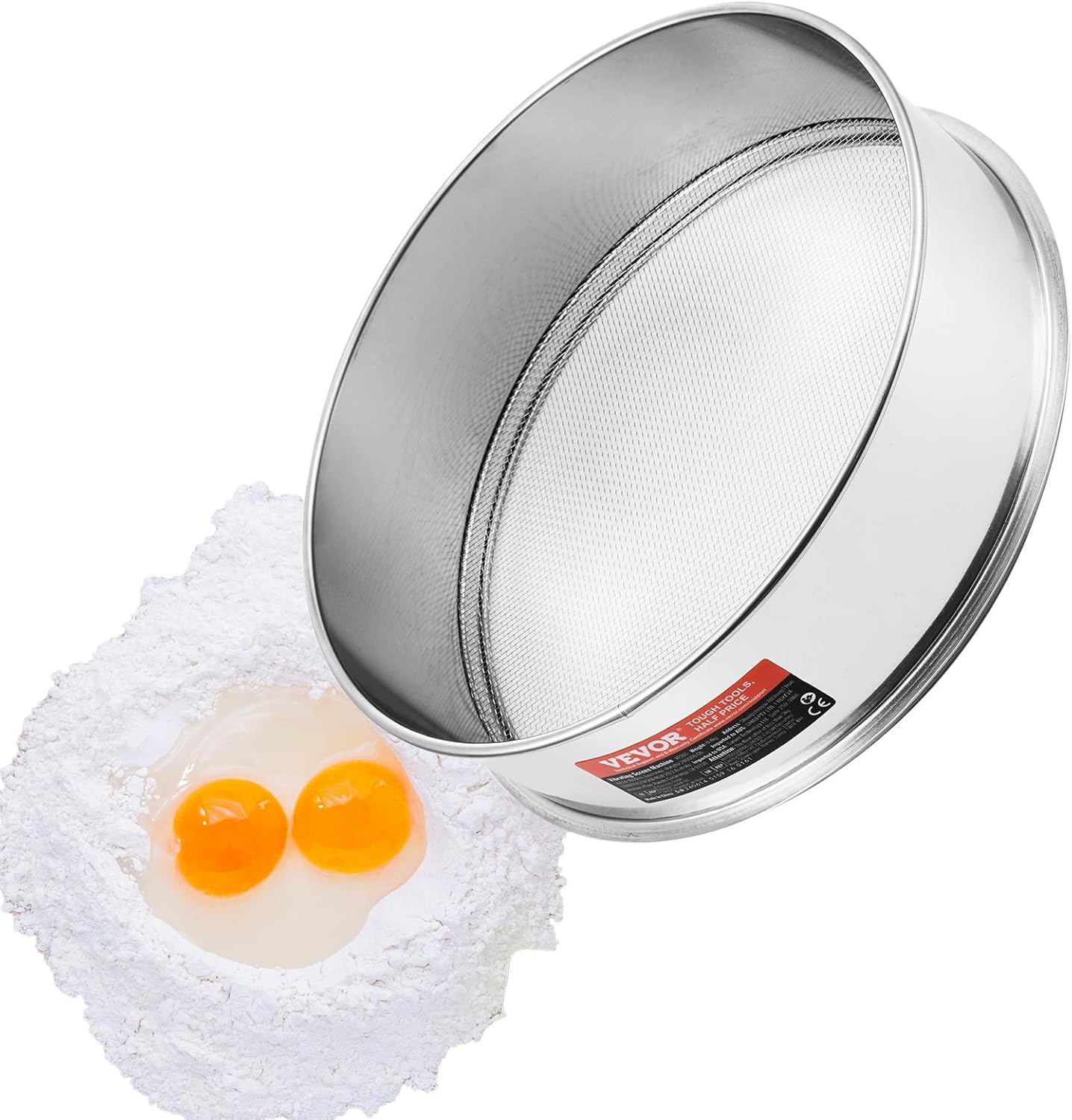 VEVOR Fine Mesh Flour Sieve, 150 Mesh Sifter, 304 Stainless Steel Food-Grade, 12.6" Strainer for Baking, 5 Sizes Mesh Hole for Mungbean, Rice, Pearl Powder