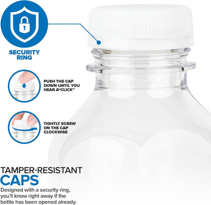 12 oz Juice Bottles with Caps for Juicing (12 pack) - Reusable Clear Empty Plastic Water Bottles - Drink Containers for Mini Fridge, Juicer Shots Includes Labels, Brush & Funnel