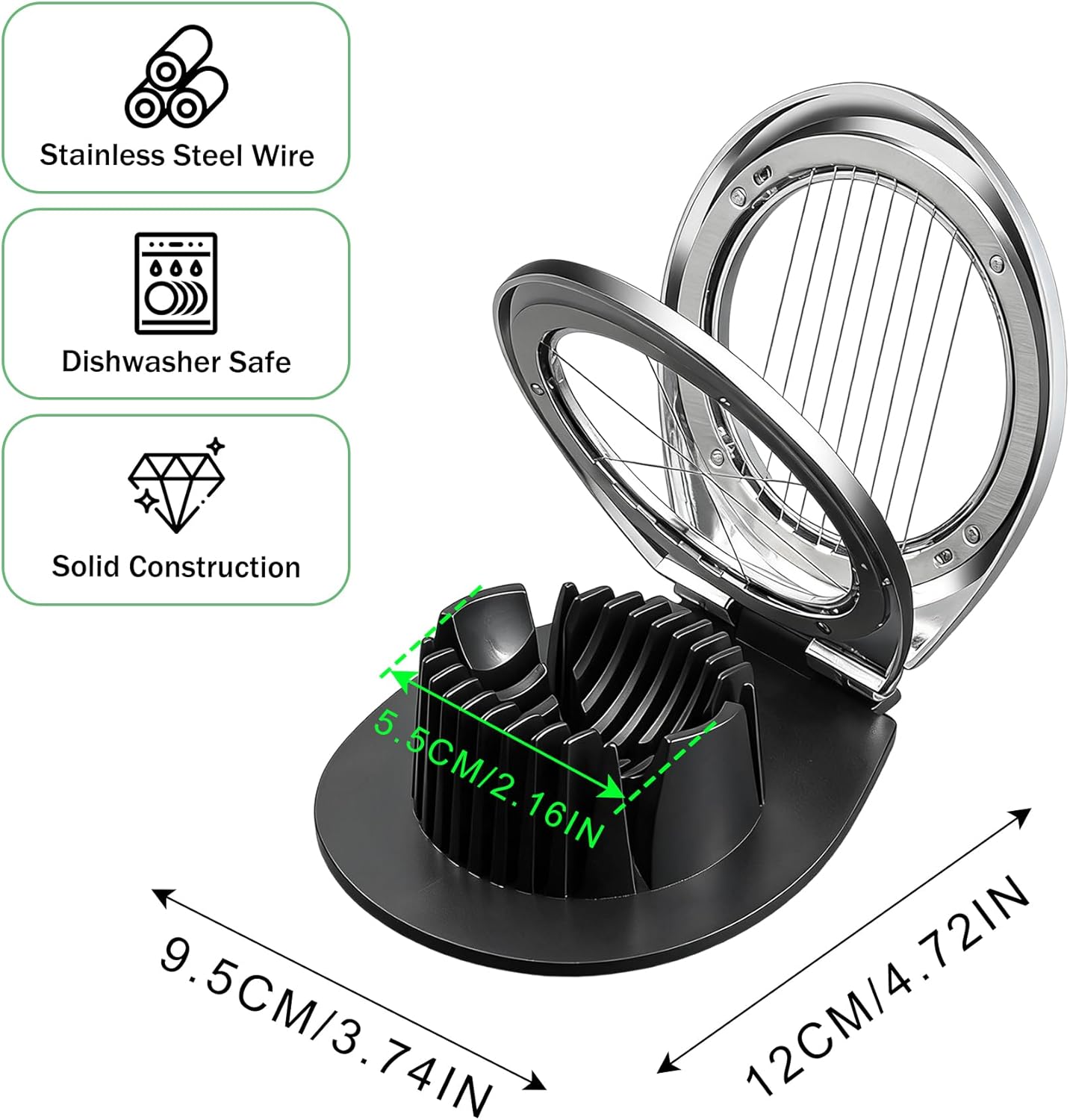 3 in 1 Egg Slicer, Egg Cutter Egg dicer for Boiled Eggs -Stainless Steel Wire with 3 Slicing Styles