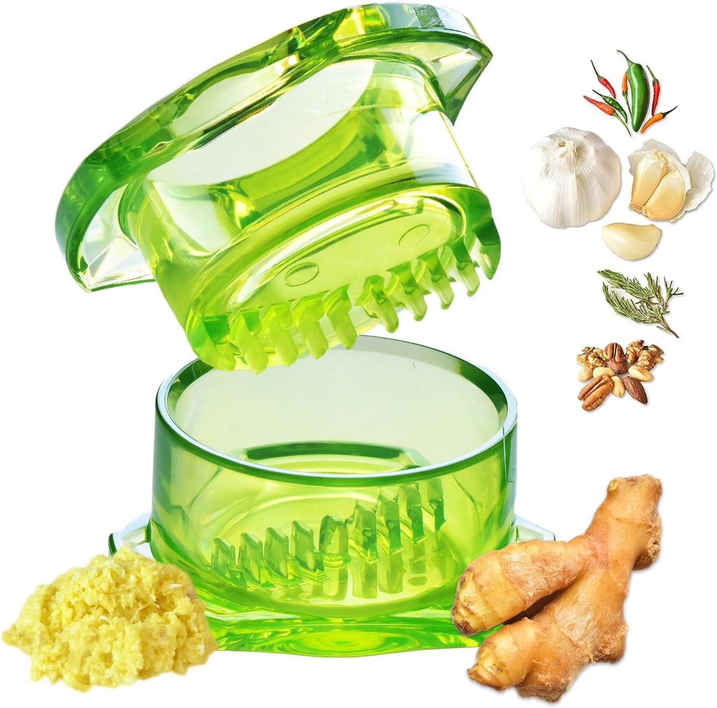 Nextrend Garlic Twister 4th Gen – Garlic Mincer & Garlic Press in One, for Ginger, Herbs, Nuts & more, BPA-Free, Dishwasher Safe, 3–5 Clove Capacity - Green