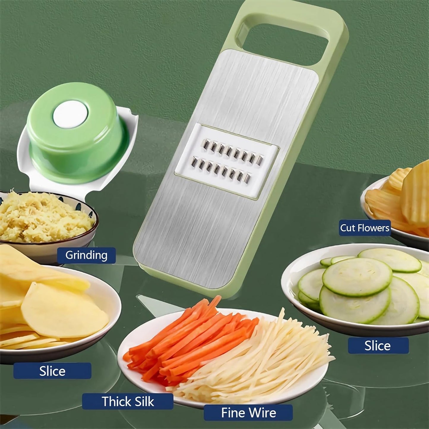2 Pack Stainless-Steel Mandoline Slicer for Kitchen, 6-in-1 Vegetable Cutter, Shredder & Grater for Potato, Carrot, Salad | Handheld, Multifunctional Kitchen Tool for Daily Salad & Meal Prep