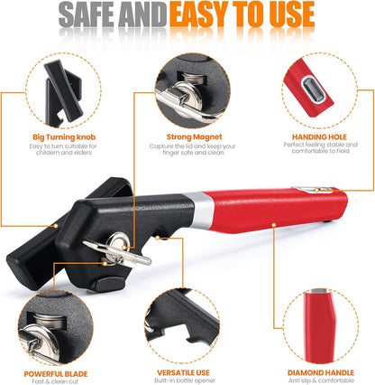 Side Cut Can Opener Smooth Edge, Safety Can Opener with Durable Sharp Blade, Big & Soft Turn Knob & Comfortable Non-Slip Handle, Black