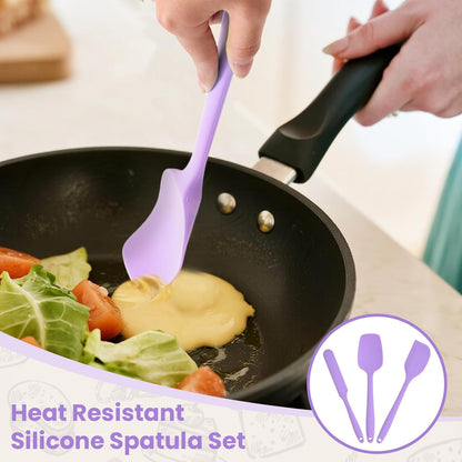 Spatulas Silicone Heat Resistant, Rubber Spatula Food Grade, Handle with Ergonomic Grip Kitchen Utensils Set,Nonstick Silicona Cooking Utensils Set for Cooking and Mixing 3Pacs Purple