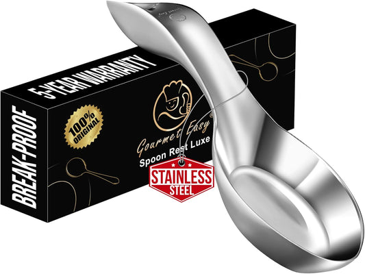 Break-Proof Kitchen Spoon Rest for Stove Top – Premium Stainless Steel Spoon Holder for Kitchen Counter – Mirror-Polished, Heavy-Duty with a Luxury Look – Dishwasher Safe & 5-Year Warranty