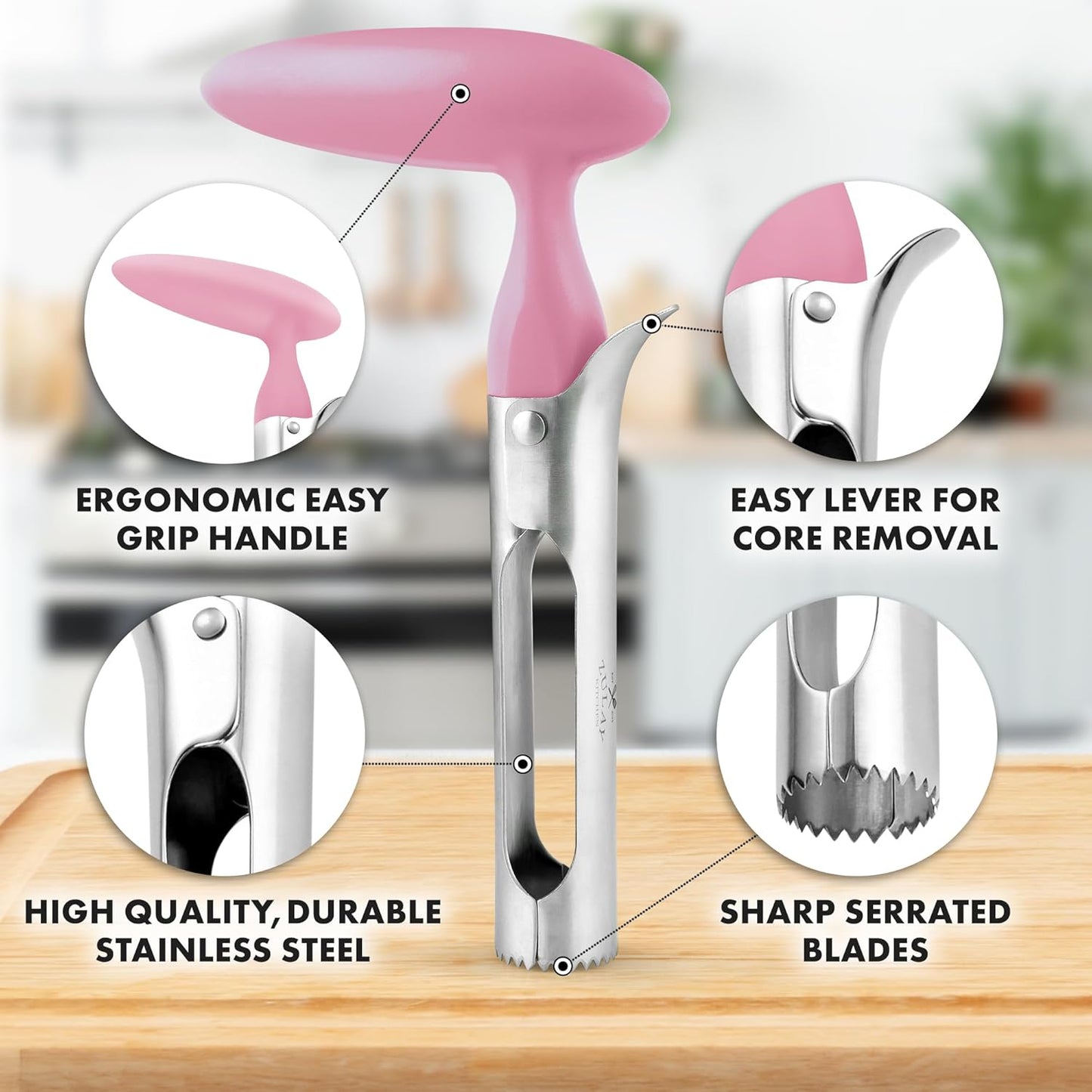 Zulay Kitchen Stainless Steel Pineapple Corer & Slicer – Heavy Duty Pineapple Cutter & Eye Removal Tool – Effortless Core Remover Tool with Sharp Reinforced Blade & Ergonomic Handle - Black