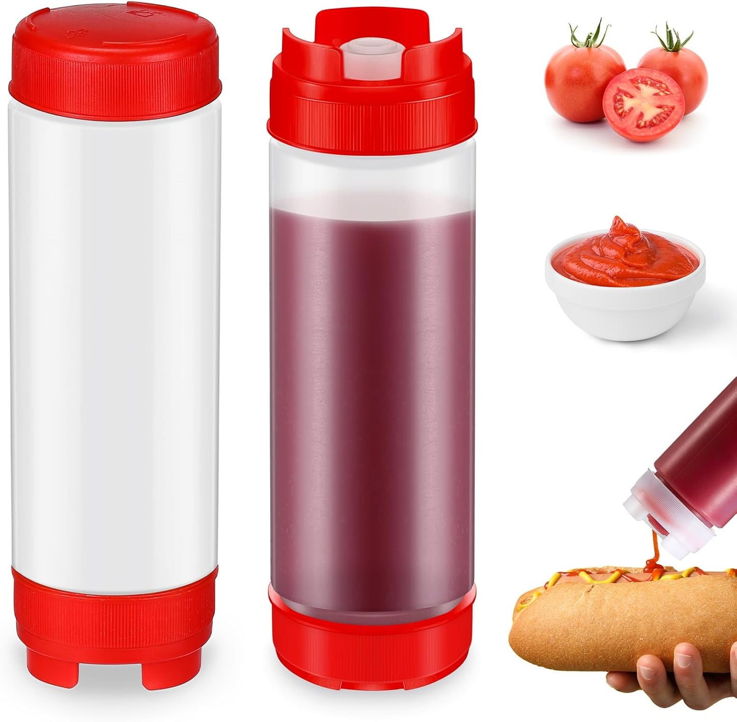 Didaey 2 Pcs 20 oz Inverted Plastic Squeeze Bottles, Refillable Tip Large Valve Dispenser Condiment Squeeze Bottle for Sauces Ketchup Sour Cream Self Sealing Syrup Dispenser for Restaurants (White)