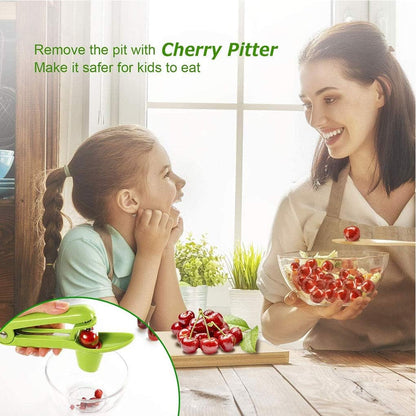Cherry Pitter,Olive Seed Remover Tool with Food-Grade Silicone Cup,Portable Fruit Corer Cherry Stoner Kitchen Aid Machine with Space-Saving Lock Design(Green)
