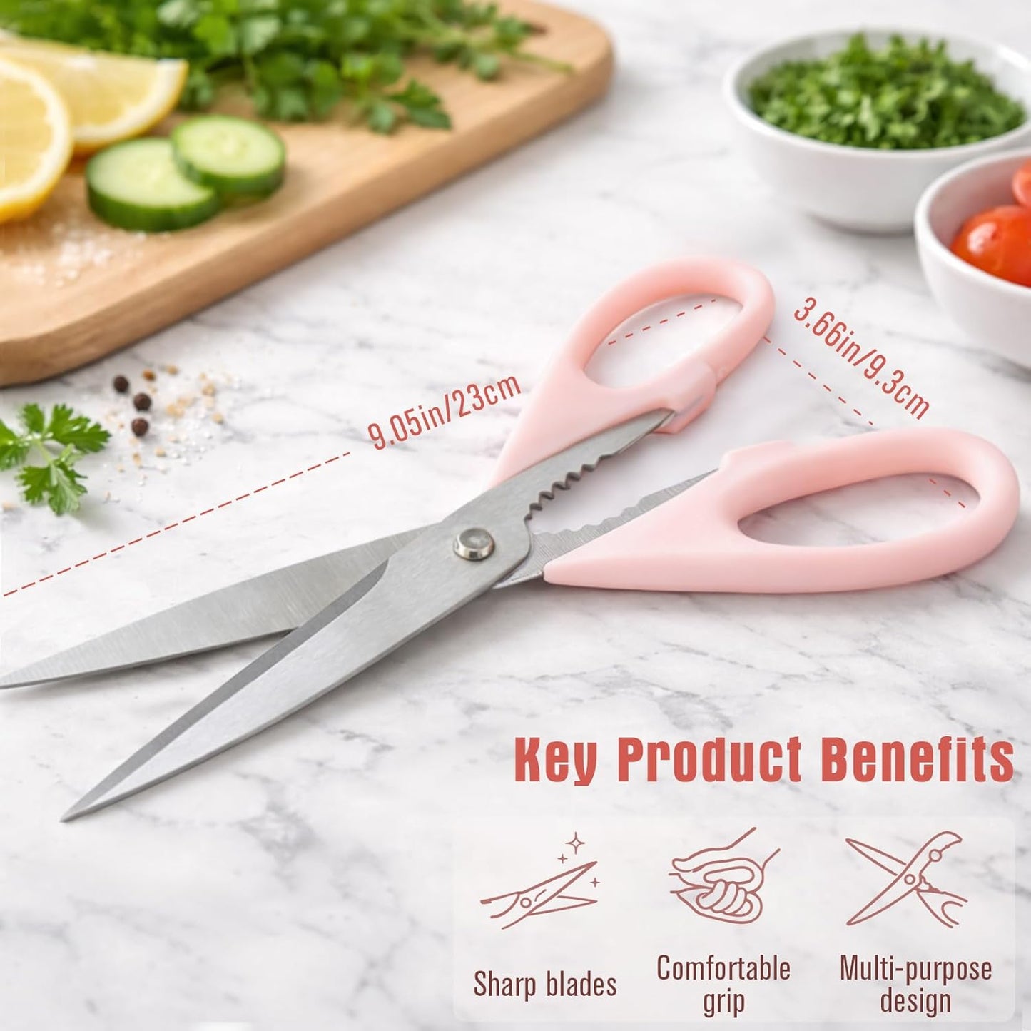 2-Pack Pink Kitchen Scissors, Heavy-Duty All-Purpose Meat Shears, Stainless Steel, Dishwasher Safe